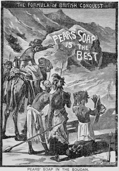 A Pears Soap reklámja, „A brit hódítás képlete, a körtékszappan Szudánban”, 1884 alkotó: English School